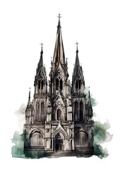 Fototapeta premium eerie cathedral in the style of dark gothic watercolor