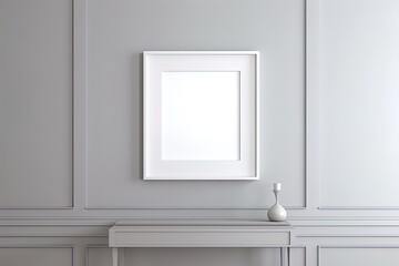 Blank square white picture frame in modern and contemporary living room using generative AI