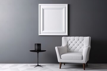 Empty picture frame in contemporary living room using generative AI