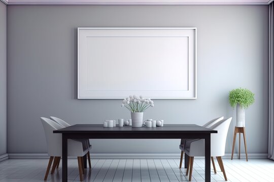 Empty picture frame in modern dining room using generative AI
