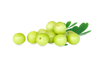 Fresh indian gooseberry isolated on white background, herb and medical fruit for health care concept