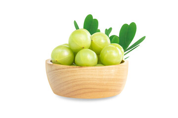 Fresh indian gooseberry isolated on white background, herb and medical fruit for health care concept