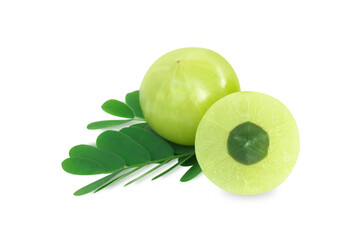 Fresh indian gooseberry isolated on white background, herb and medical fruit for health care concept