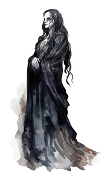 haunting figure in the style of dark gothic watercolor