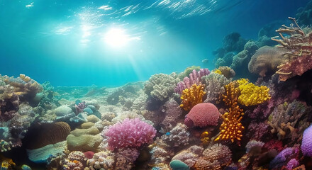 Obraz na płótnie Canvas Bright Colorful Illustration of Ocean Coral, Sea Bed Generative AI illustration