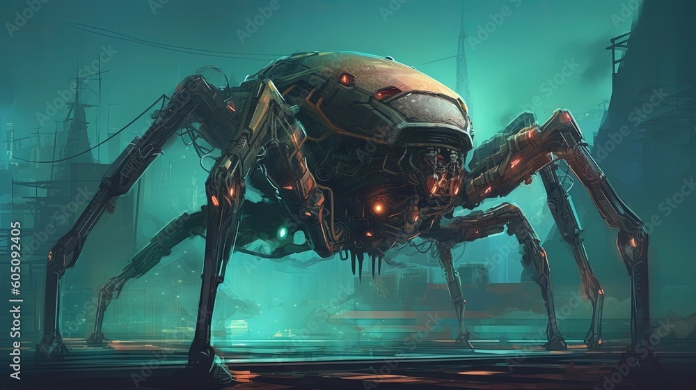 Wall mural a giant robot spider with multiple legs. fantasy concept , illustration painting. generative ai - Wall murals