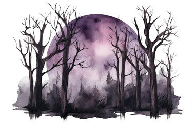 Sinister moonlit forest in the style of dark gothic watercolor