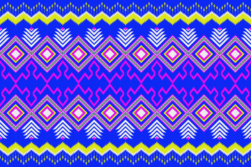 ethnic graphic design simple ikat create from yellow dimond shape on blue background, colorful illustration pattern for texture, rug, textile, carpet, fabric, print, wallpaper. vector