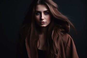 Portrait of a beautiful young woman with long hair and makeup. - made with Generative AI