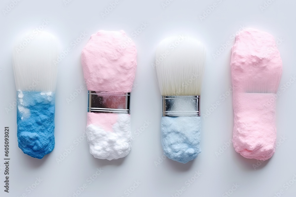 Poster three paint brushes with different colors of paint on them generative ai