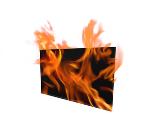 Television on fire, flames rising, transparent png