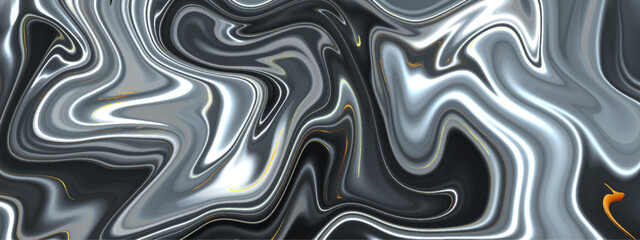 Black and white metallic fluid art. Abstract liquid waves background. Texture of dark wave metallic background.