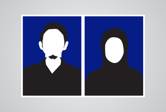 silhouette photo of muslim man and woman on blue background. photo illustration concept for registering marriage. in Indonesian it is called a photo gandeng