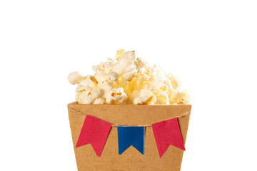 Popcorn in a Festive Setting with Hanging Banners Brazilian Festa Junina