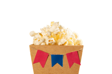 Popcorn in a Festive Setting with Hanging Banners Brazilian Festa Junina