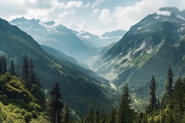 Fototapeta premium Amazing Mountain landscape view from the summit - made with Generative AI