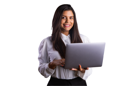 Brazilian woman, businesswoman, holding notebook.