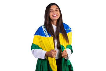 Brazilian businesswoman, manager, corporate portrait. with brazil flag.