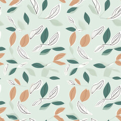 AI Generated: Beautiful Leaf Wrapping Paper Pattern on Light Green Background, Seamless Design with Abundant White Space.