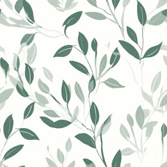 AI Generated: Beautiful Leaf Wrapping Paper Pattern on Light Green Background, Seamless Design with Abundant White Space.