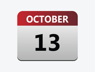 13th October calendar icon. October 13 calendar Date month icon vector illustrator.