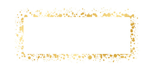 Abstract Rectangle Gold Ink Splatter Frame. Golden foil spray banner border template.