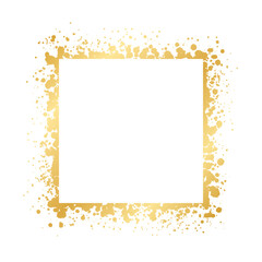 Abstract Square Gold Ink Splatter Frame. Golden foil spray border template.