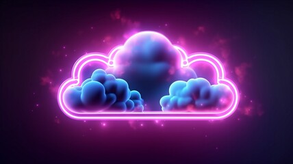 Mystical cloud in an abstract representation with a neon-lit frame. futuristic setting. GENERATE AI..