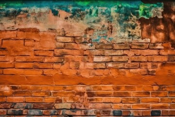 brick wall with green and yellow paint splatters Generative AI