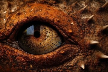 Obraz premium detailed close up of a dragons eye, showing its intricate scales and fiery glow Generative AI