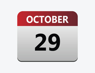 29 October calendar icon. Calendar template for the days of October.
