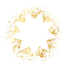 Fototapeta premium Abstract explosion shape gold ink splatter frame. Golden paint spray graffiti stencil border template.