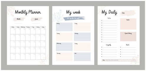 3 set of daily, week, monthly planner. Plan your day make dream happen.	 - obrazy, fototapety, plakaty