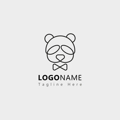 Simple Head Panda Logo Line Vector