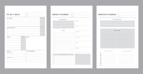 3 set of daily, week, monthly planner. Plan your day make dream happen.	