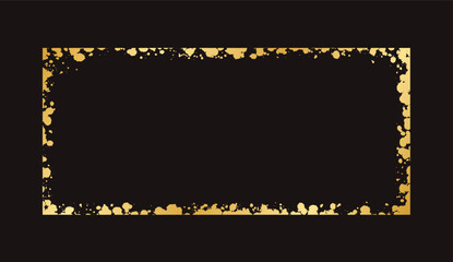 Abstract Rectangle Gold Ink Splatter Frame. Golden foil spray banner border template.