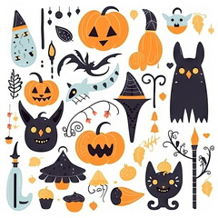 Naklejka premium Halloween clipart elements set, white background