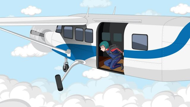 Animated Skydiver Falling and Gliding Under Parachute
