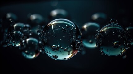 Water drops and bubbles. Bubbles in water on a dark or white background