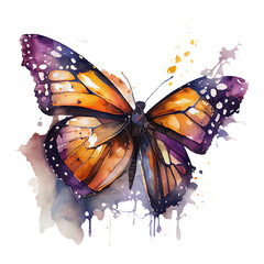 Butterfly painted by watercolor artificial intelligence in bright colorful colors on a white background. High quality illustration Generative AI