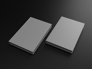 3d rendering of two gray books lying parallel against black background and white light