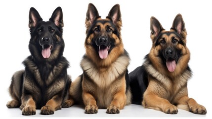 a group of 
German Shepards, with happy dispositions, healthy-looking, best friend, Pet-themed, horizontal format, photorealistic illustrations in a JPG. 10:4 aspect. Generative ai