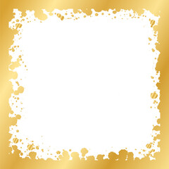 Abstract Square Gold Ink Splatter Frame. Golden foil spray border template.