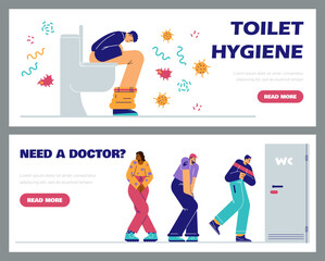 Toilet hygiene and urinary or digestive system problems, vector illustration.