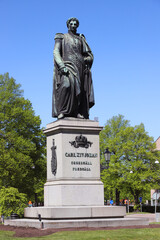 Statue by Ludwig Schwanthaler  of the Swedish and Norwegian king Carl XIV Johan erected 1846 in the Karl Johans park in Norrkoping. - obrazy, fototapety, plakaty