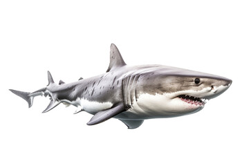 a Great White Shark, swimming,  ocean predator, Aquatic-themed, horizontal format, photorealistic illustrations on a transparent background cutout in PNG. Generative ai
