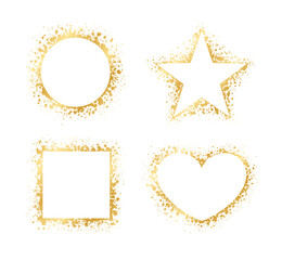 Abstract Gold Ink Splatter Frame Set. Golden foil spray geometric border template.