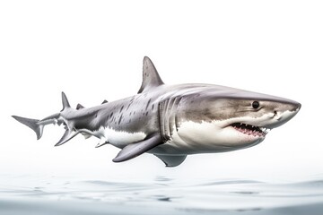 a Great White Shark, swimming,  ocean predator, Aquatic-themed, horizontal format, photorealistic illustrations on a transparent background cutout in PNG. Generative ai