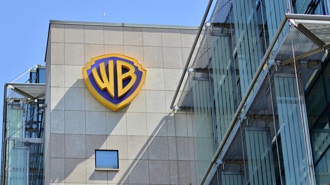 Warsaw, Poland. 21 May 2021. Sign  Warner Bros. Company signboard Warner Bros.