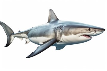 Fototapeta premium a Great White Shark, swimming, ocean predator, Aquatic-themed, horizontal format, photorealistic illustrations on a transparent background cutout in PNG. Generative ai